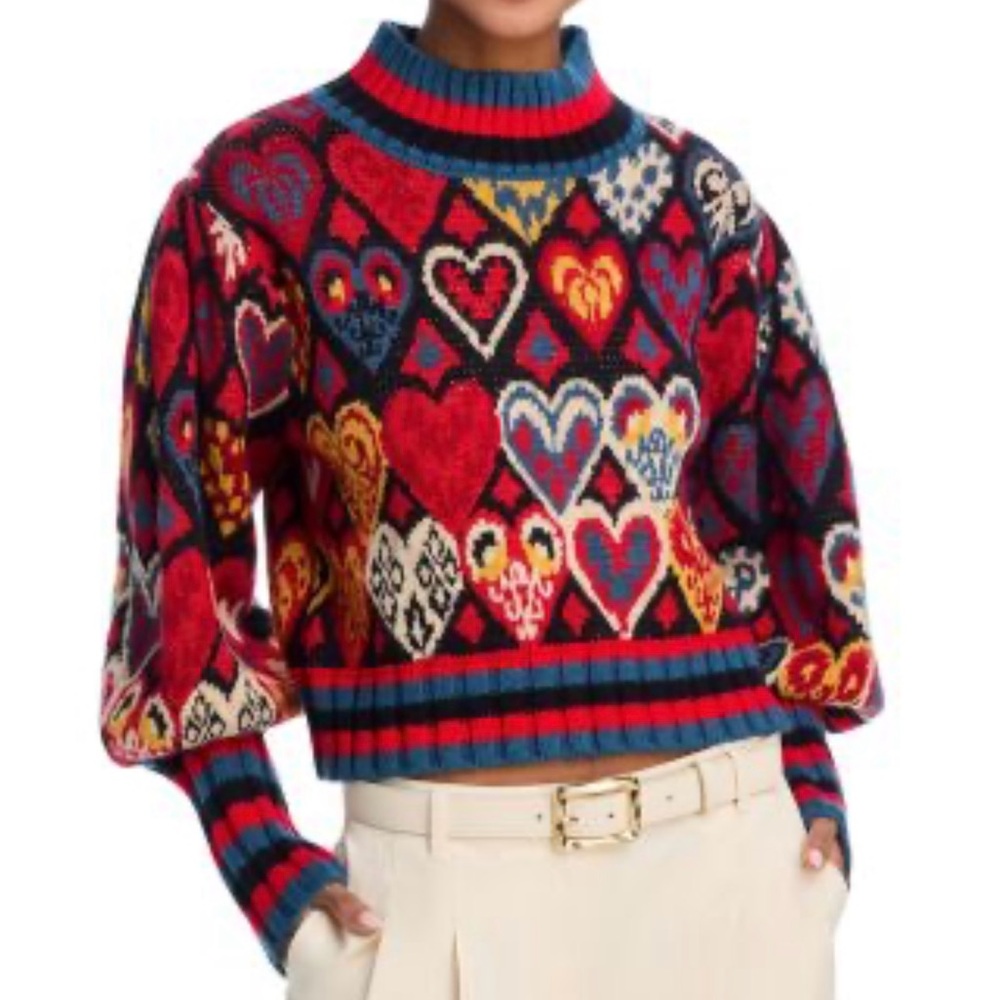 Farm Rio Hearts Ikat Knit Sweater, Size M